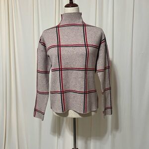 Tahari Plaid Turtleneck Sweater -  Tan with Black and Red Size M